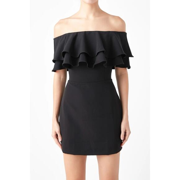 Endless Rose Ruffle Off-The-Shoulder Mini Dress - Black Medium NWT - Picture 5 of 8